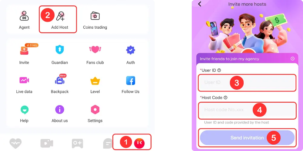 add-host-in-mimi-live-agency